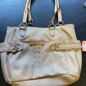 Rosetti Tan Shoulder Bag with Gold Hardware and Structured Design